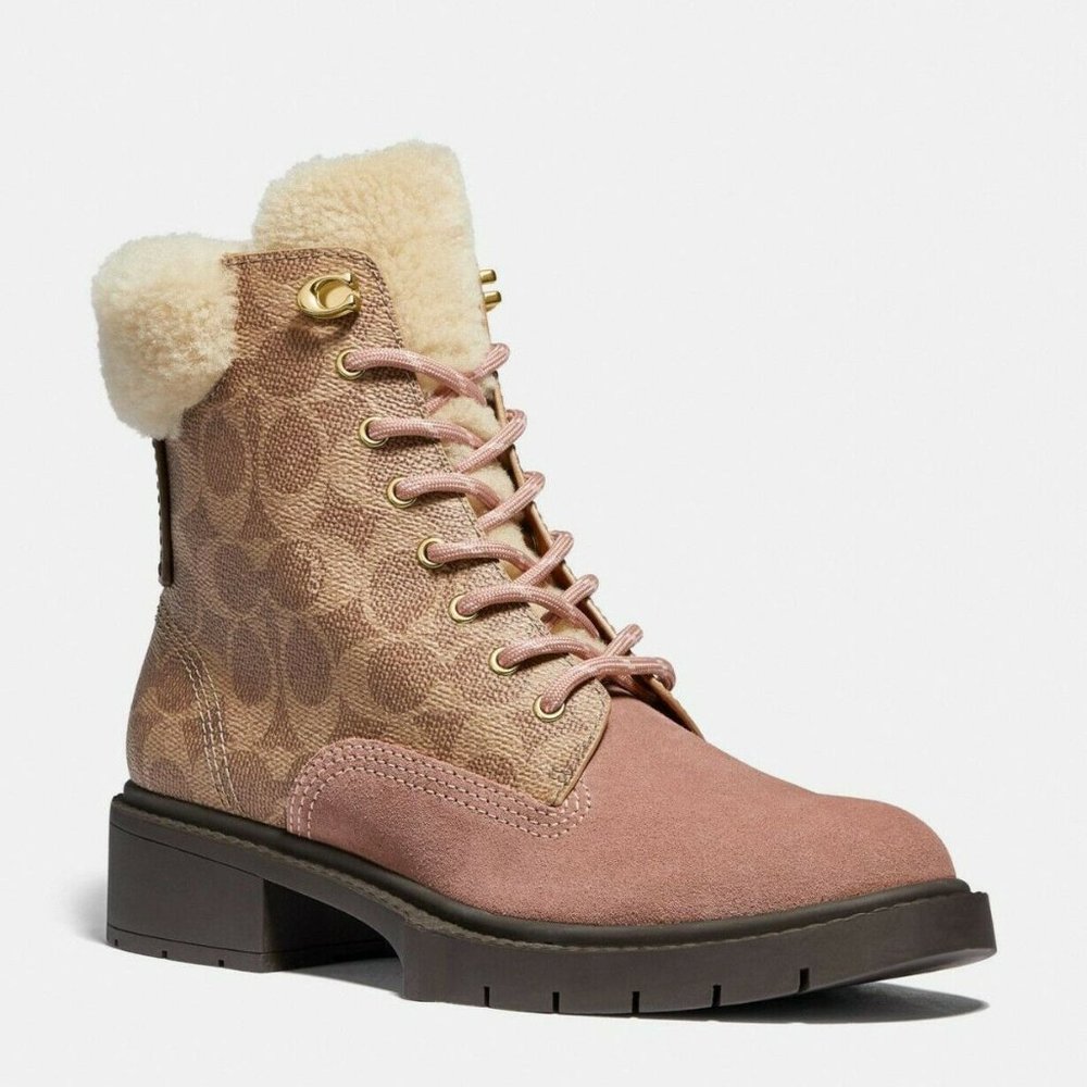 Coach Lorimer Dusty Rose/Tan Signature Canvas and Suede Booties - Picture 2 of 12